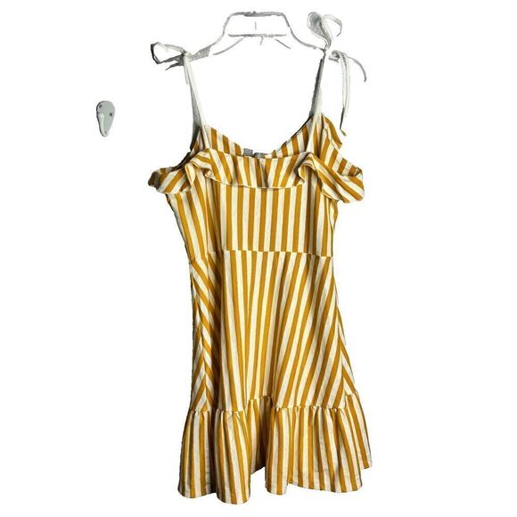 Asos Design Cami Mini Sundress with Buttons and Tiered Hem Yellow 6 Striped NWT - Picture 6 of 13